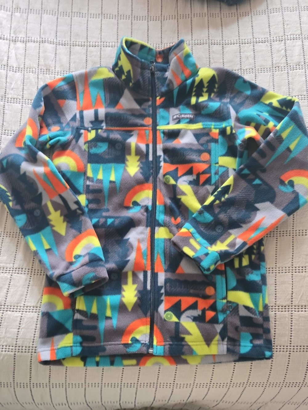 Columbia Multicolor Geo Fleece Jacket - Blue, Neon Green, Orange